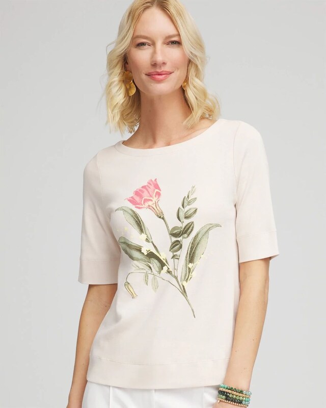 Floral Pima Cotton Bateau-Neck Tee - image 1
